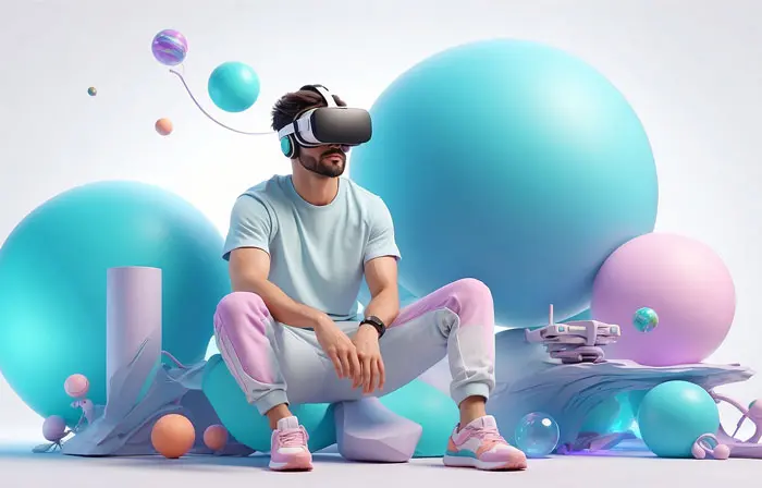 VR Technology Using Man 3D Design Art Illustration